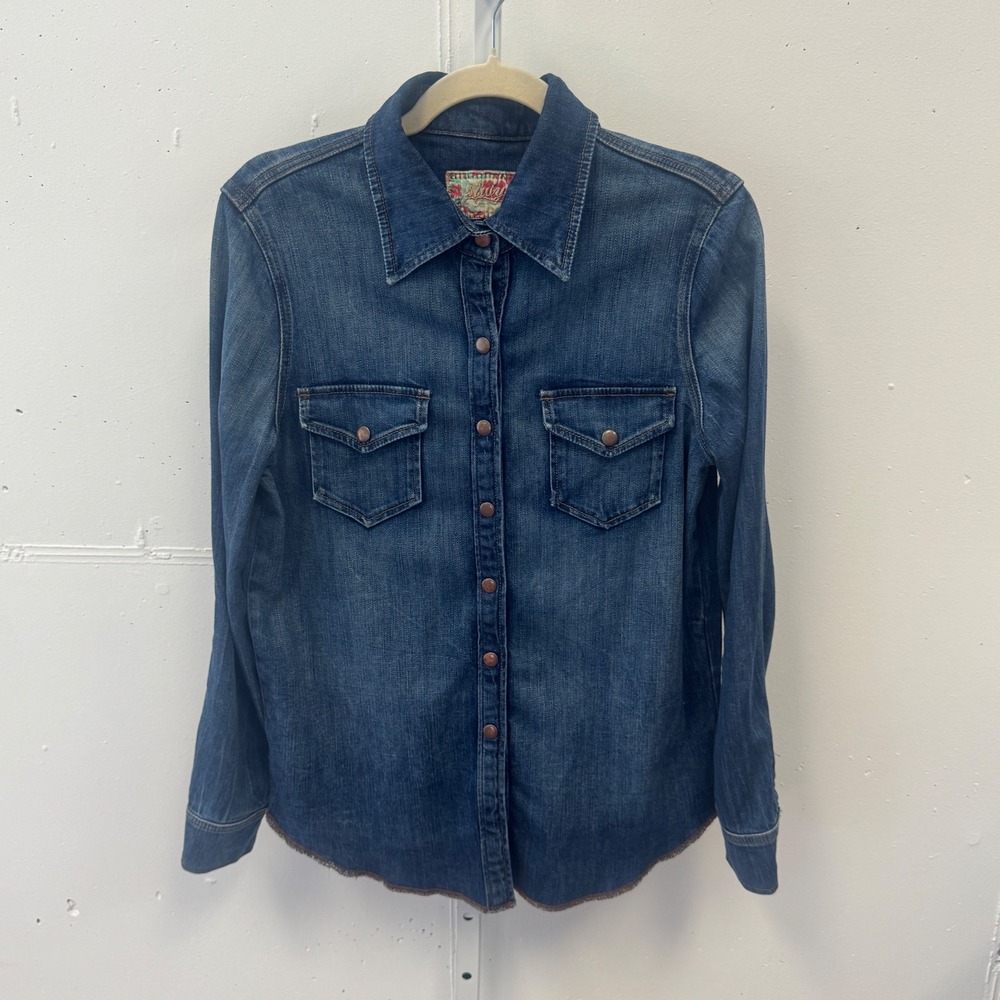 Siwy Ellie Denim Western Shirt Say You Will Wash Blue Snap Front Small T328CGL